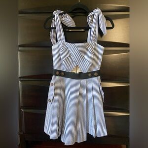 SELF PORTRAIT TIE SHOULDER STRIPED COTTON MINI DRESS PRINT